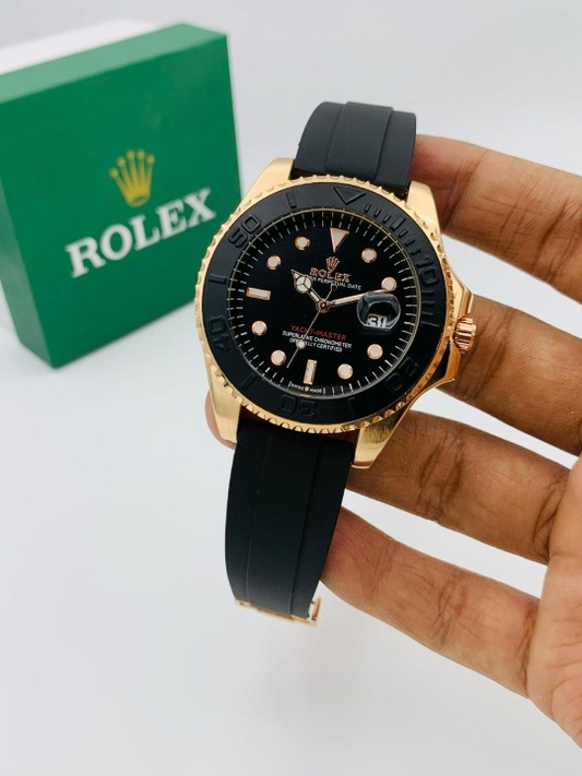 Rolex Stylish Watch For Men Adjustable Rubber Strap | Heavy Master Lock | Steel Buzzle Working